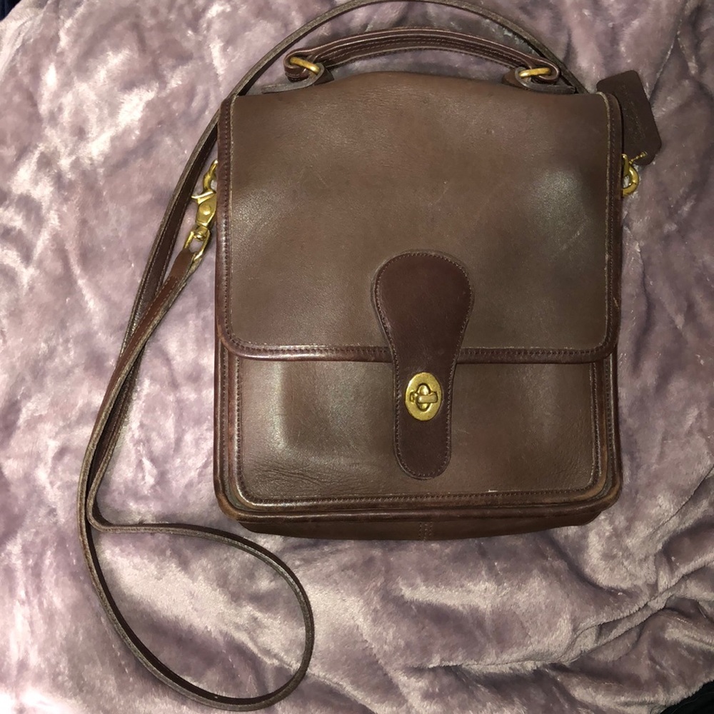 vintage leather brown coach bag with handle